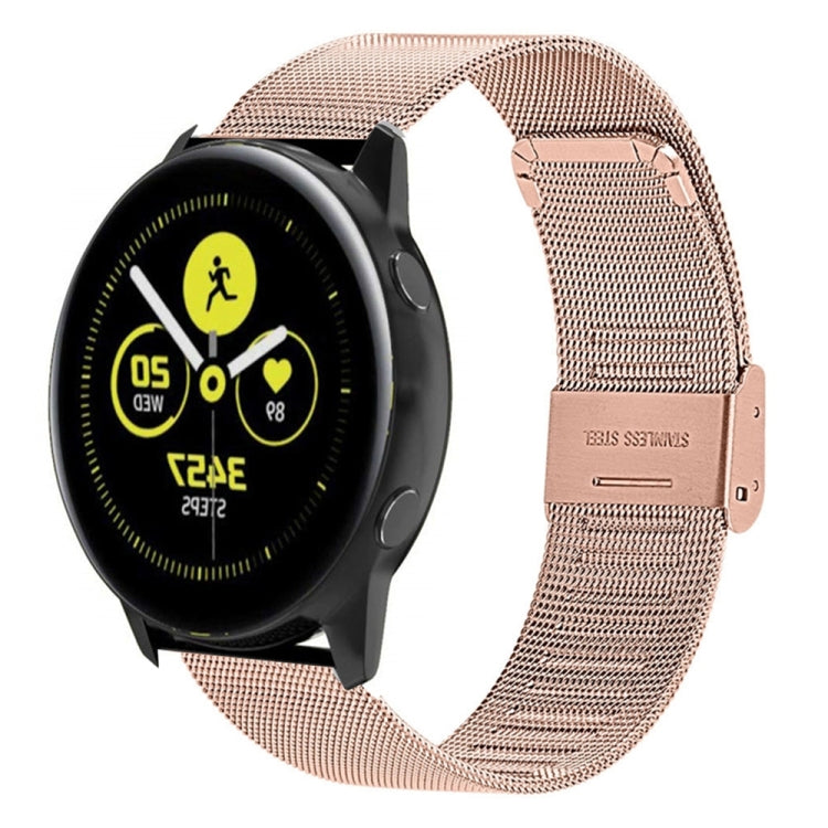 Rose gold braided fine mesh stainless metal watch strap with double buckle clasp and pins