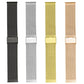 Replacement braided fine mesh stainless metal watch straps in black, silver, gold, and rose gold