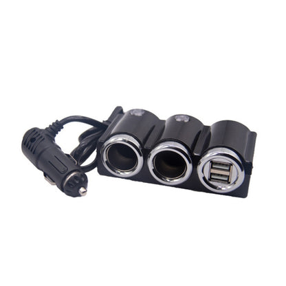 Car cigarette lighter splitter adapter with two power sockets and one USB charging port