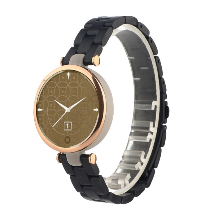 Black stainless steel wristwatch strap with round brown dial and rose-gold bezel