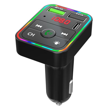 Car FM transmitter with LED backlit display and two USB ports, black