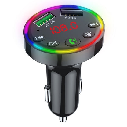 Car MP3 FM modulator with LED ring, LCD display, dual USB ports, buttons