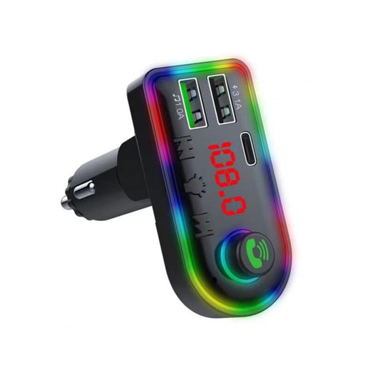 F8 Car FM Transmitter Colorful Light Type-C Car MP3 Player, F8
