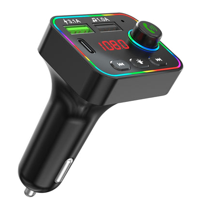 Black car FM transmitter MP3 player with colorful backlit display and dual USB ports