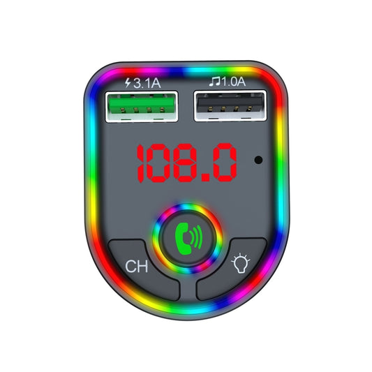 F6 Car FM Transmitter Colorful Breathing Atmosphere Lamp  MP3 Player Charger, F6