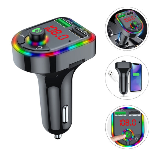 F6 Car FM Transmitter Colorful Breathing Atmosphere Lamp  MP3 Player Charger, F6