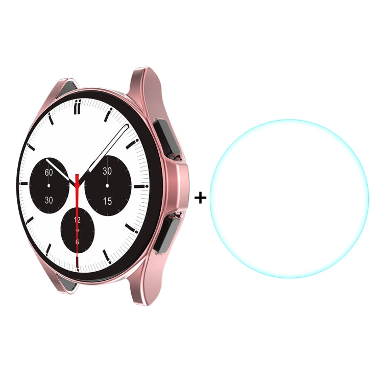 Pink TPU bumper case and clear tempered glass protector for Galaxy Watch4 Classic 46mm