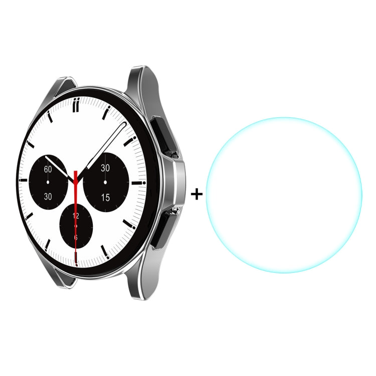 Silver TPU bumper case and clear tempered glass protector for Galaxy Watch4 Classic 46mm