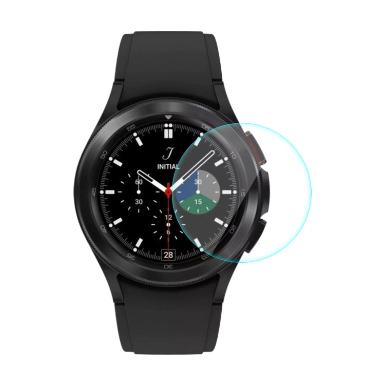 Tempered glass screen protector on black smartwatch face with curved edge overlay