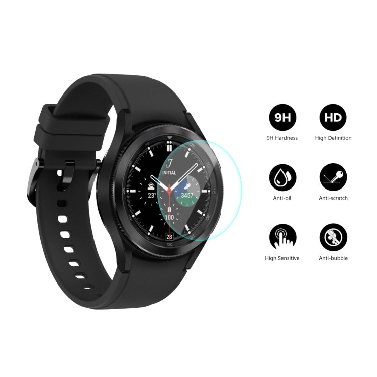 Black smartwatch with screen protector overlay and 9H HD anti-scratch icons