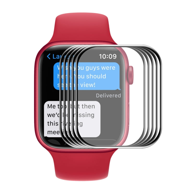 Set of curved Apple Watch 45mm screen protector films with clear overlays