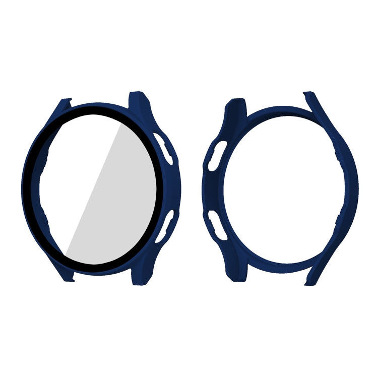 Dark blue PC frame with tempered glass screen protector for a round smartwatch face