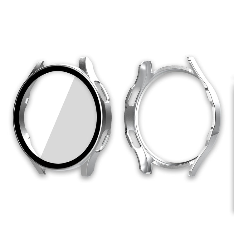 Silver PC frame with tempered glass screen protector for a round smartwatch face