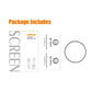 Screen protector film set shown in retail packaging with two clear protective rings