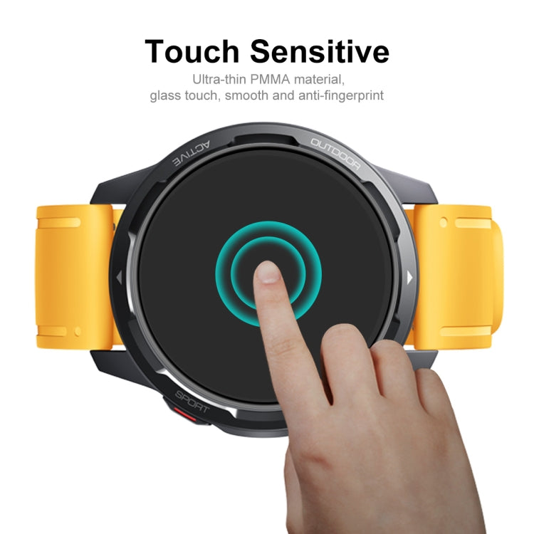 Touch-sensitive clear screen protector film on smartwatch with finger tap