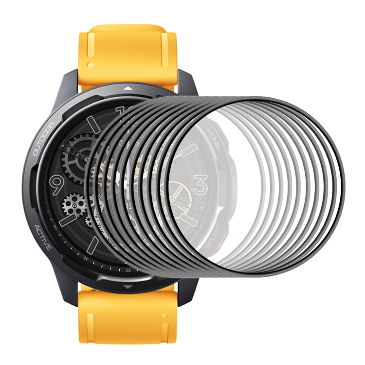 Curved clear screen protector film pack shown on yellow smartwatch display