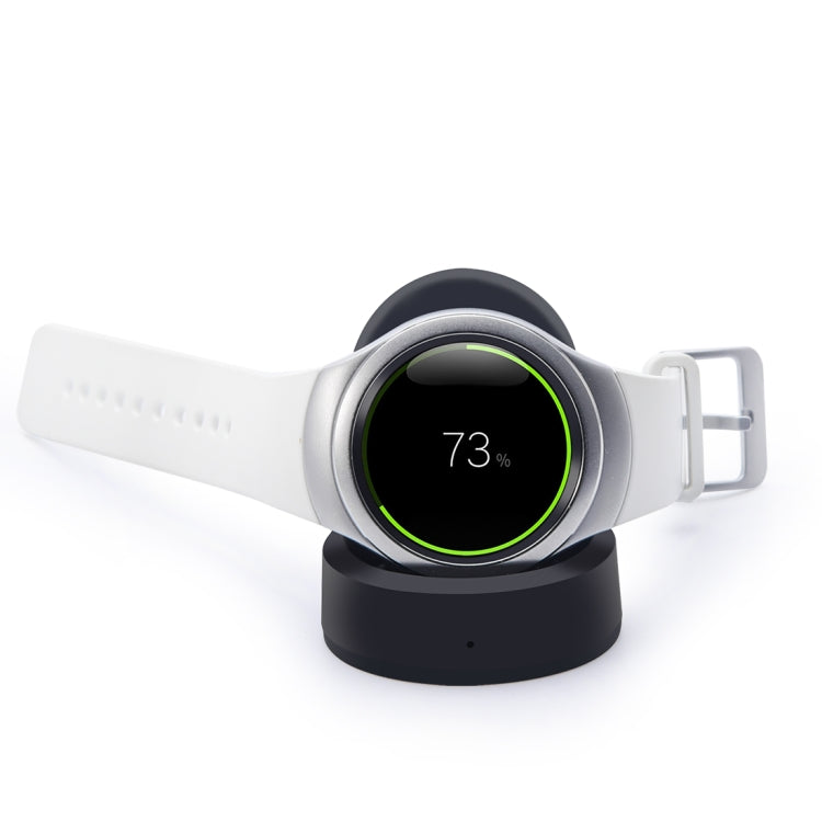 Dark gray smartwatch charging dock with front connector for quick charging