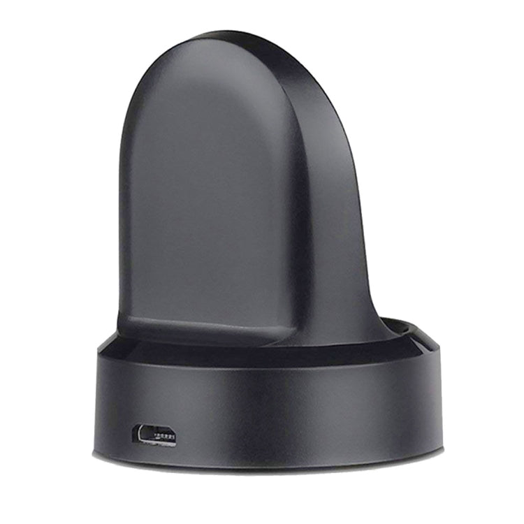 Black charging base dock with USB port on side for smartwatch placement