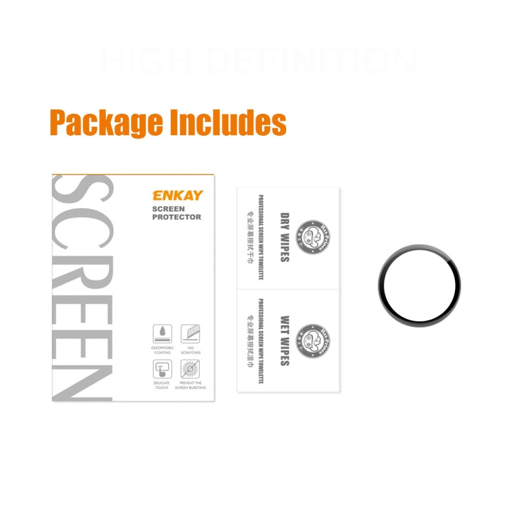 Screen protector kit with protective film packaging and small circular accessory pieces