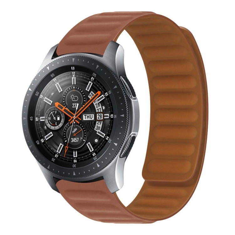 Brown silicone magnetic watch band for Galaxy Gear S3 with textured strap links
