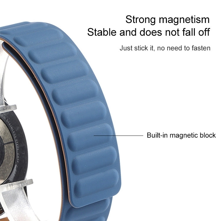 Blue silicone magnetic watch band strap with ridged links and curved edges