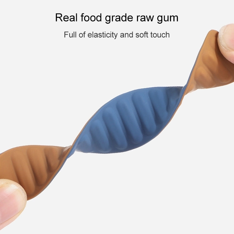 Blue and brown silicone magnetic watch band showing flexible stretch