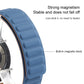 Blue silicone magnetic watch band close-up with raised link texture