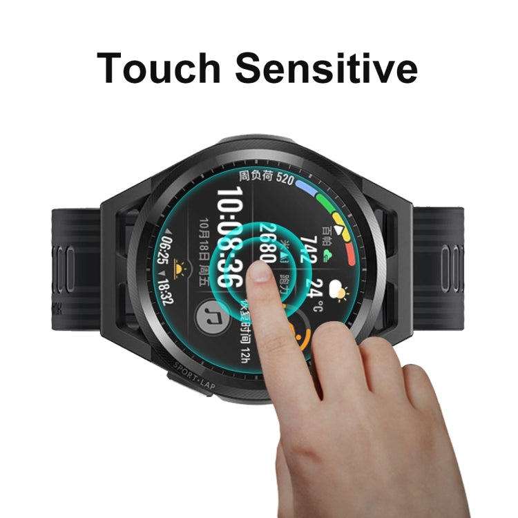 Tempered glass watch screen protector with hand touching smartwatch display