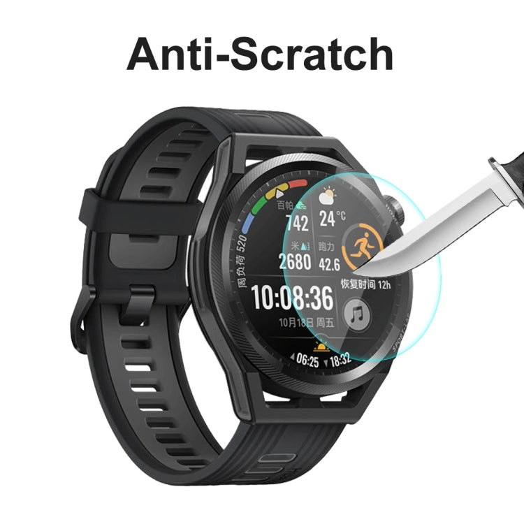 Tempered glass screen protector with anti-scratch protection on black smartwatch