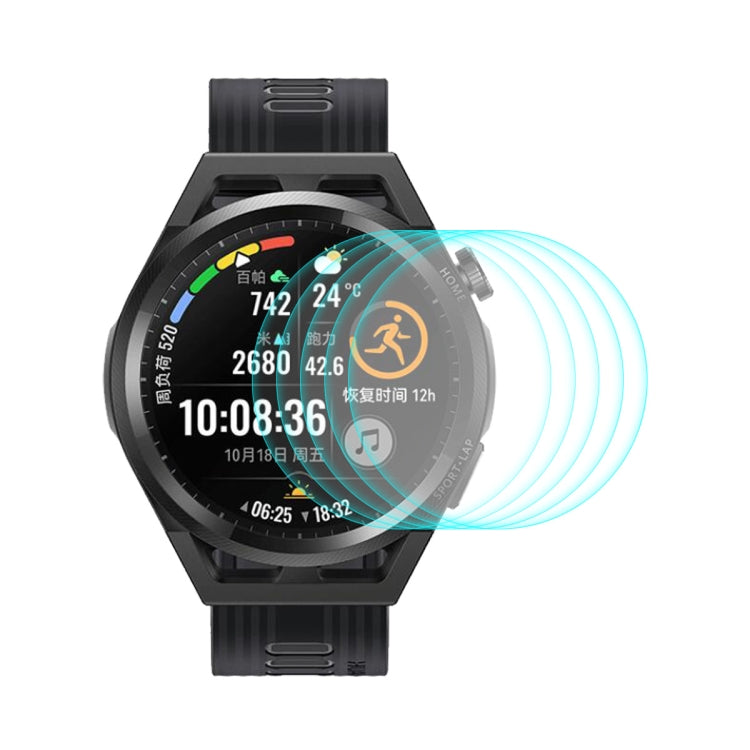 Tempered glass protector with blue edge light ring on black smartwatch face