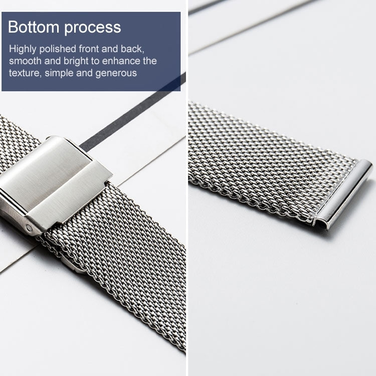 Stainless steel Milanese watch strap with polished clasp and mesh link band