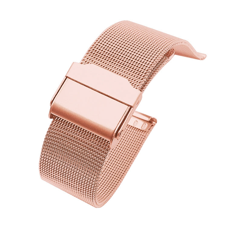 Rose gold milanese mesh watch strap with double buckle clasp and latch