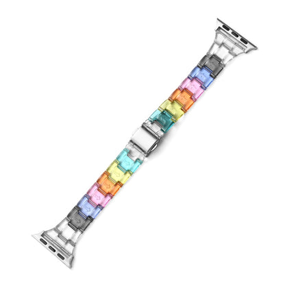 Multicolor transparent link Apple Watch waist strap with metal clasp and pin holes