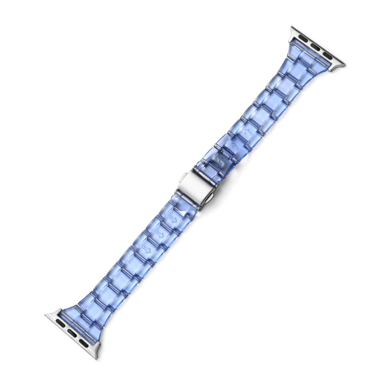 Blue transparent link Apple Watch waist strap with metal clasp and pin holes