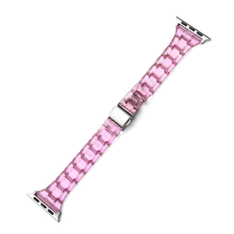 Pink transparent link Apple Watch waist strap with metal clasp and pin holes