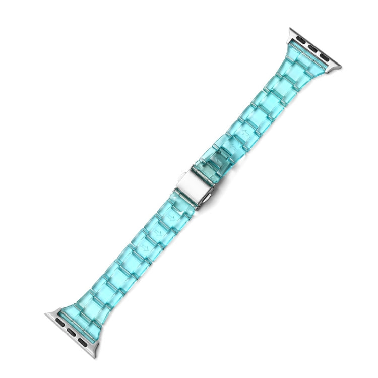Teal transparent link Apple Watch waist strap with metal clasp and pin holes