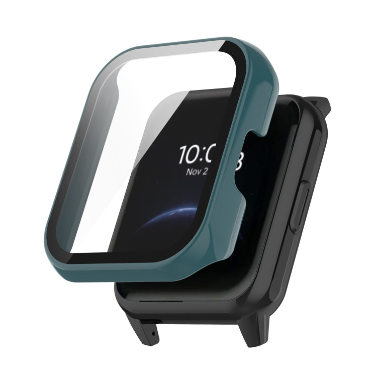Green watch case with integrated toughened film for Realme Watch 2 Pro.