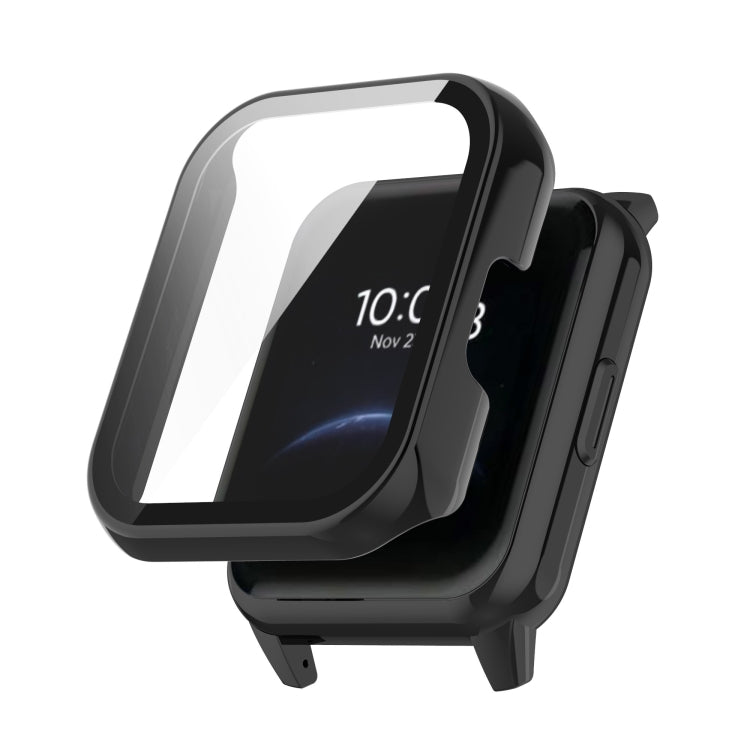 Black watch case with integrated toughened film for Realme Watch 2 Pro.