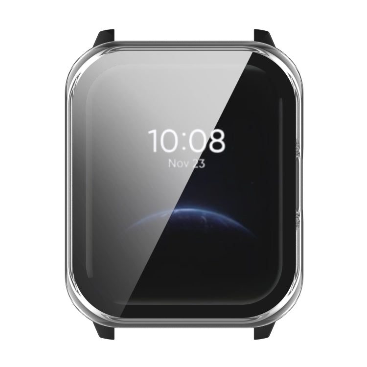 Transparent watch case with integrated toughened film, front display window.