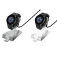 Silver and black magnetic charging stand with dual watch cradles, angled view.