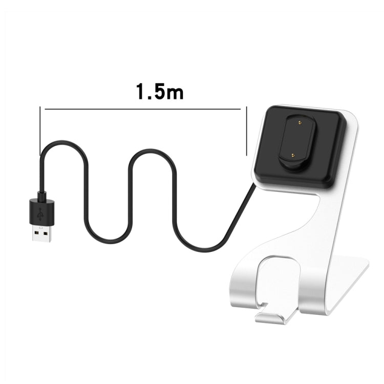 Silver magnetic charging stand with long USB cable, 1.5 m length shown.