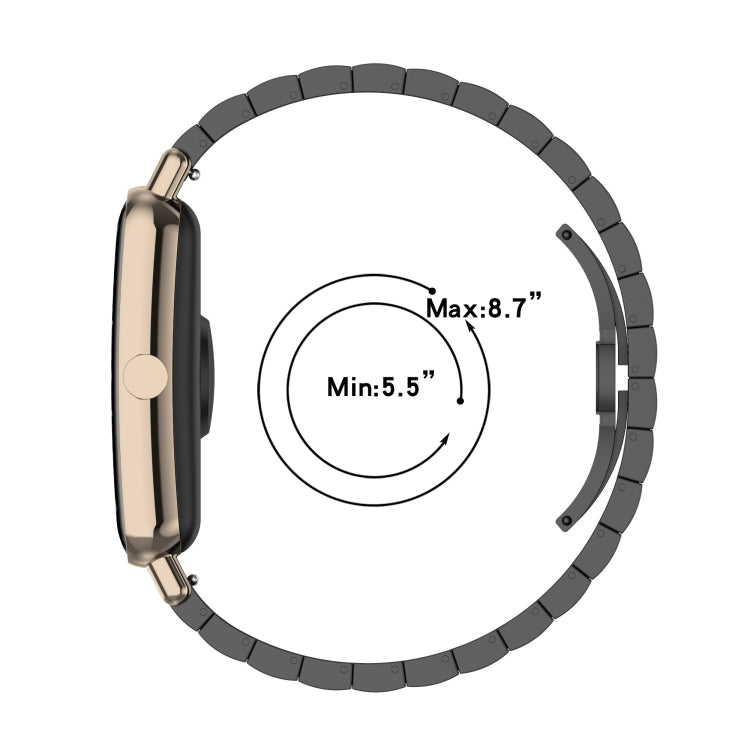 Black metal bead watch strap with wrist size range markings