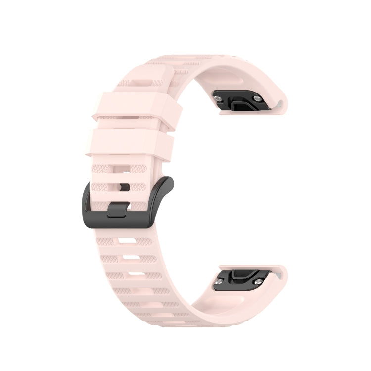 Silicone sports watch strap, light pink with perforated holes and black pin-and-loop clasp