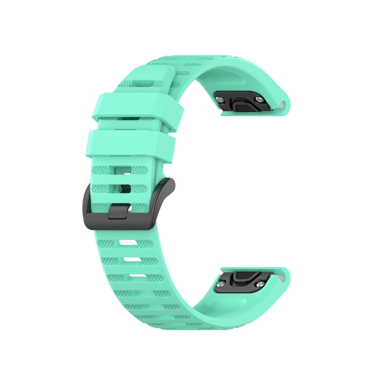 Silicone sports watch strap, mint green with perforated holes and black pin-and-loop clasp
