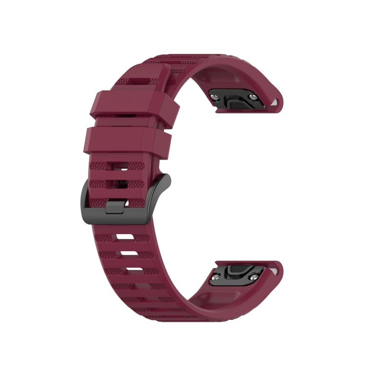 Silicone sports watch strap, wine red perforated bands with pin buckle, for Garmin watch