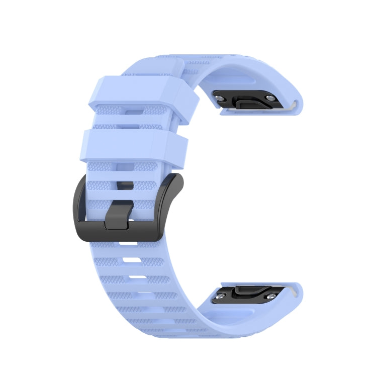 Silicone sports watch strap, light blue, with buckle and vented strap design.