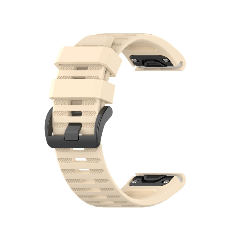 26mm beige silicone sports watch strap with perforated texture and quick-release pins