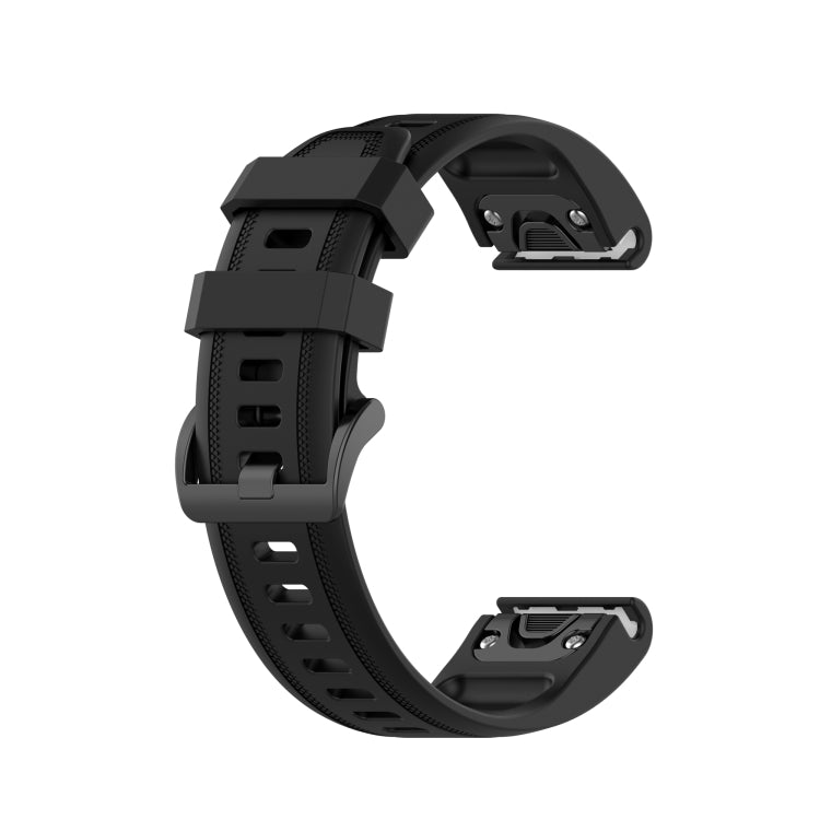 Black silicone quick-release watch strap with buckle, compatible with Garmin Fenix 7S