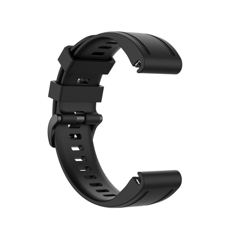 Black silicone quick-release watch strap, curved band with perforation holes