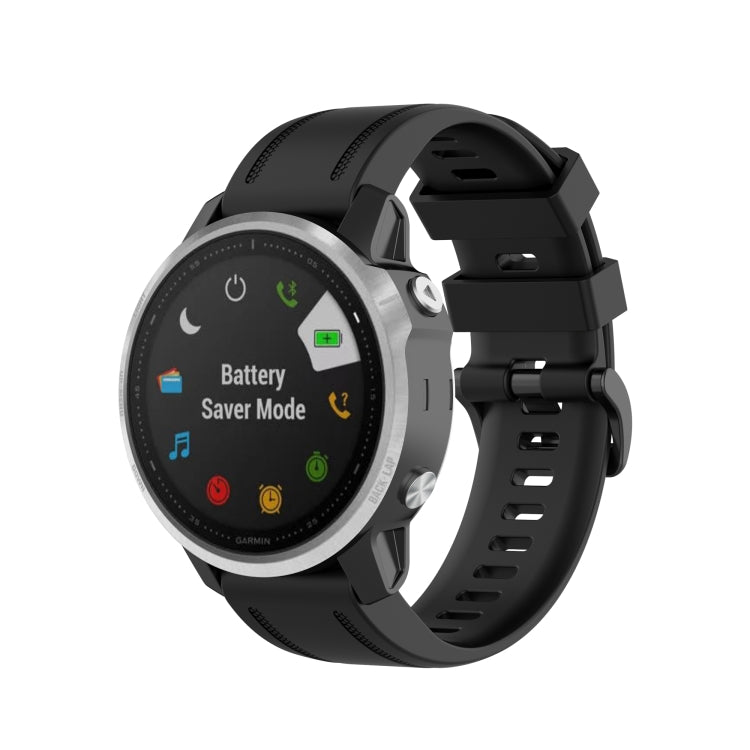 Black silicone quick-release watch strap with Garmin watch attachment